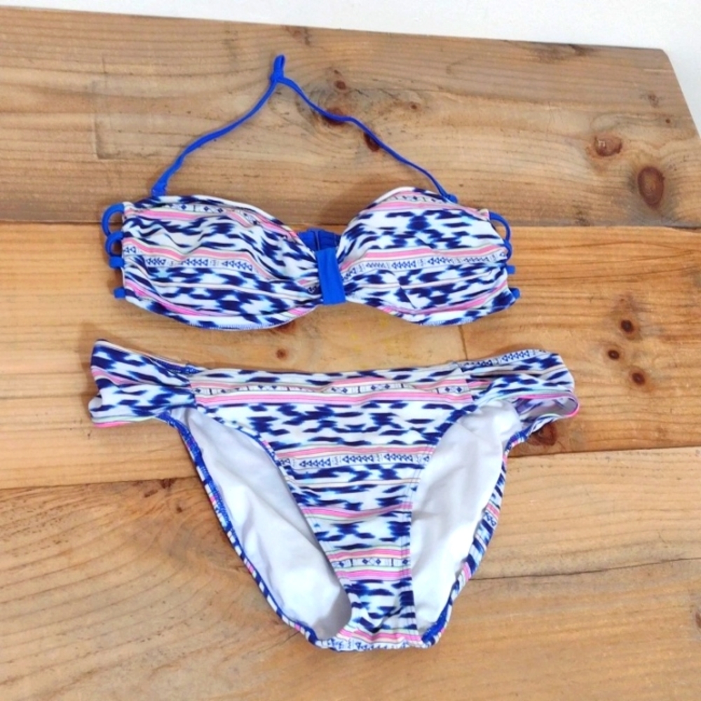 Victoria's Secret PINK Blue Print 2 PC Bikini Swimsuit Size M